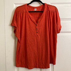Old Navy Shirt Plus Size Size 2XL Quarter Button Preppy Orange